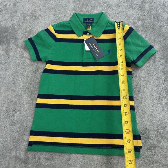 Polo Ralph Lauren Shirt Toddler Boy 5 Green MultiStriped Cotton Logo Polo Preppy - Picture 2 of 11